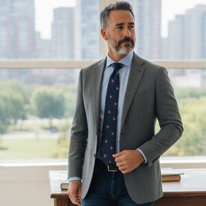 ESQUIRE Tie Men's Navy Blue Red Flags Neck Tie FAST SHIPPING 1383-13